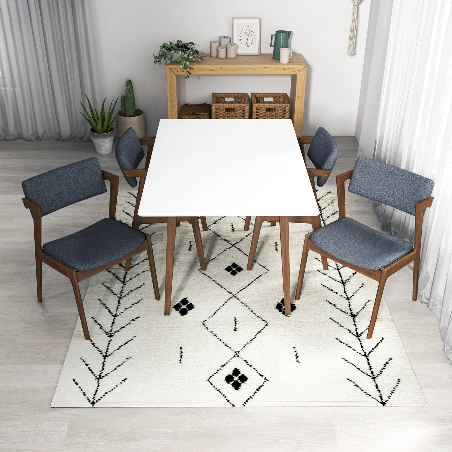 Adira (Small - White) Dining Set with 4 Ricco (Dark Grey) Dining Chairs