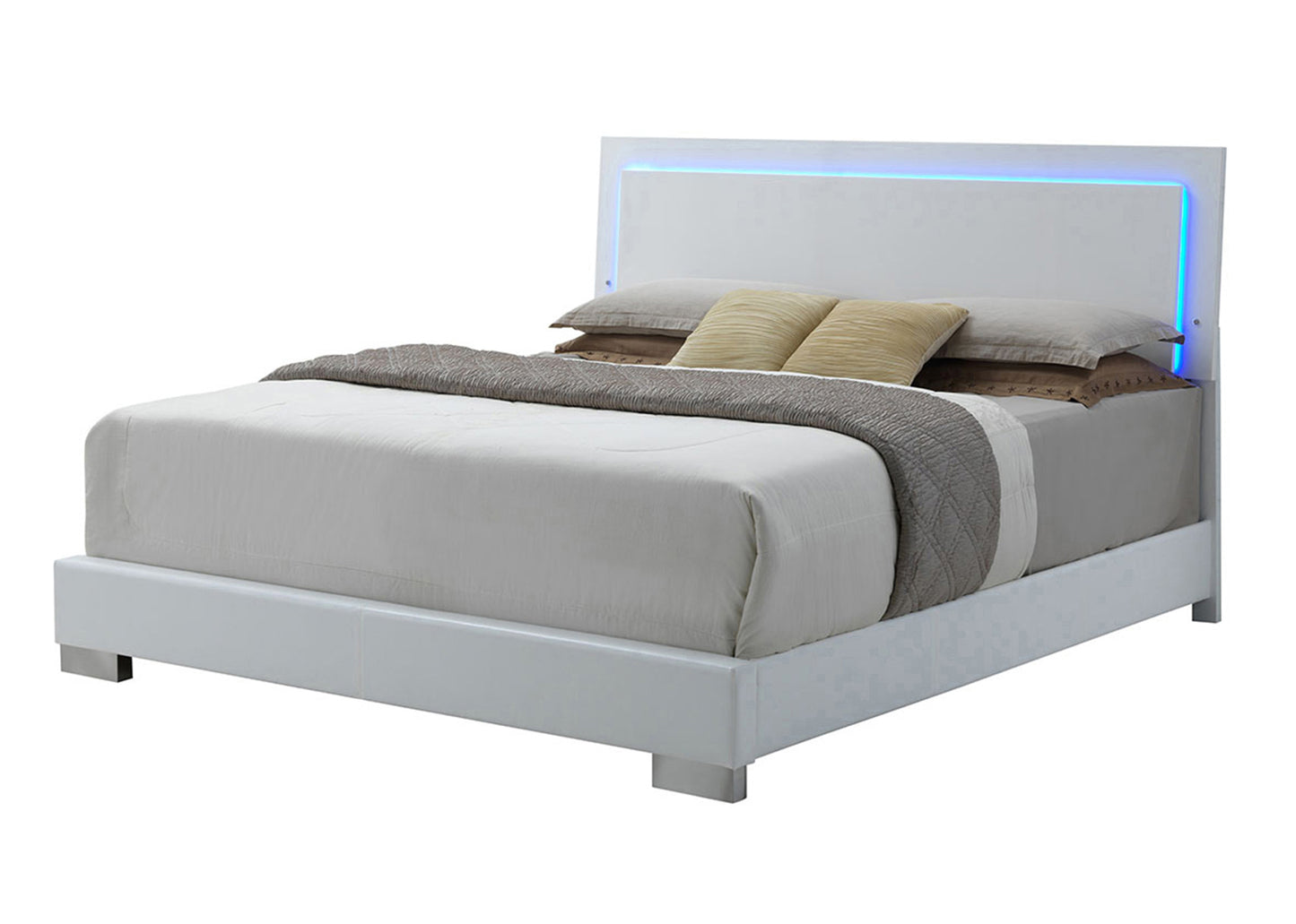 Felicity Bedroom Set With LED Light Headboard Glossy White - 203500