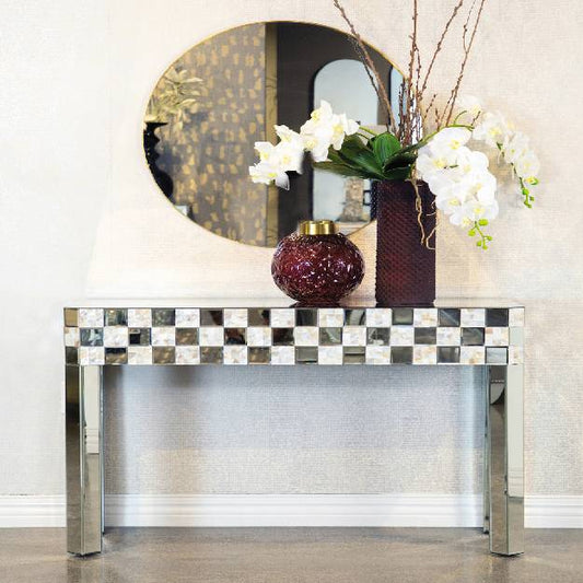 Checker Pattern Rectangular Console Table Silver -  952859