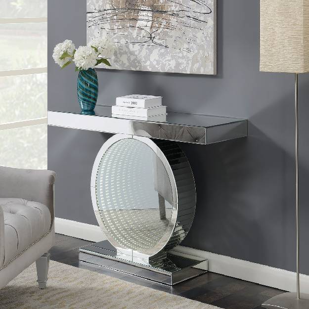 Rectangular Console Table With Circular Base Clear Mirror - 951051