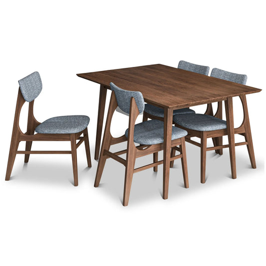 Adira (Small - Walnut) Dining Set with 4 Collins (Grey) Dining Chairs