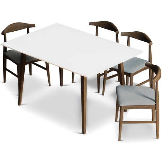 Adira (Small - White) Dining Set with 4 Winston (Grey) Dining Chairs