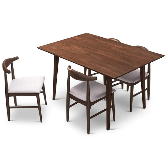 Adira (Small - Walnut) Dining Set with 4 Winston (Beige) Dining Chairs