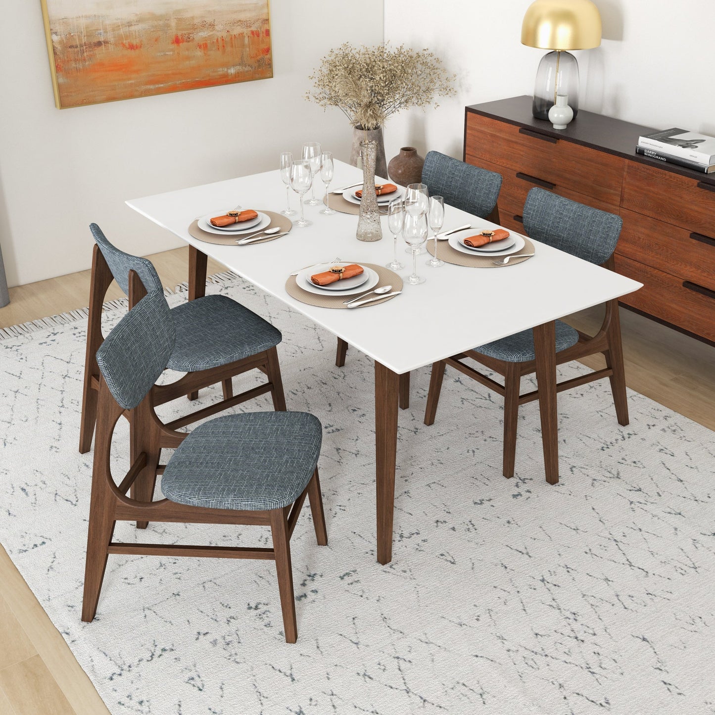 Alpine (Large-White Top) Dining Set with 4 Collins Dining Chairs