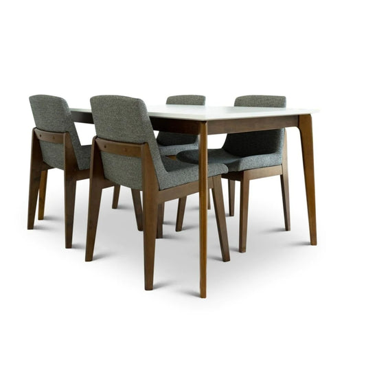 Selena Dining set with 4 Ohio Dark Grey Dining Chairs (White)