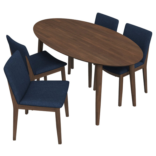 Dining set, Rixos Walnut Table with 4 Virginia Blue Fabric Chairs