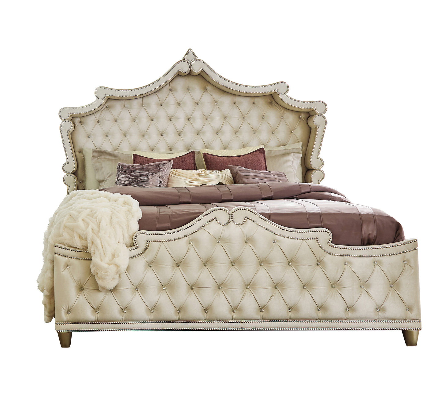 Antonella Upholstered Tufted Bedroom Set Ivory And Camel - 223521