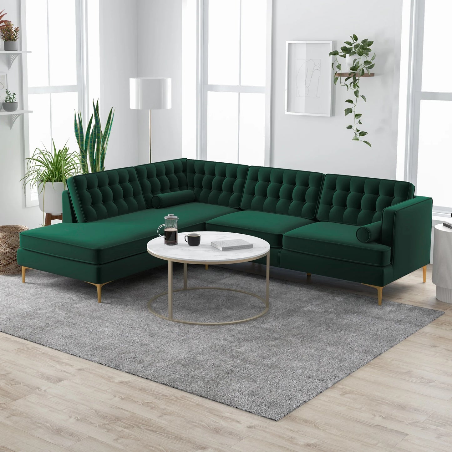 Caleb Sectional Sofa (Green Velvet) Left Chaise