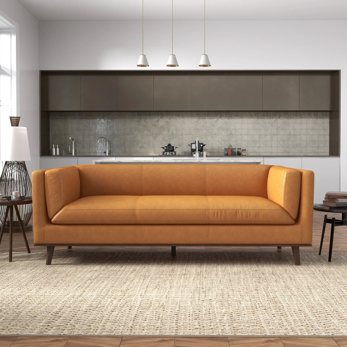 Brooklyn Tan Leather Sofa Couch