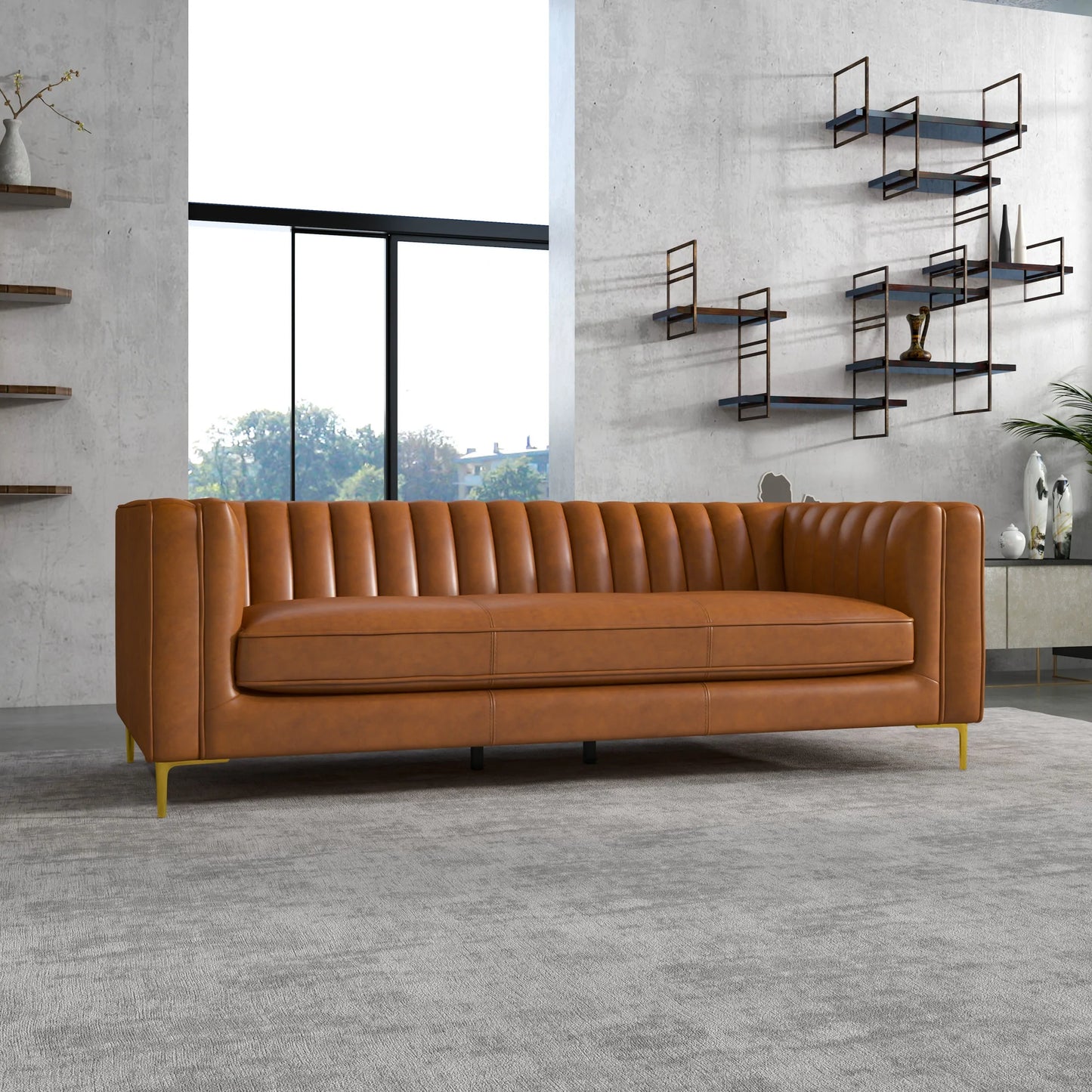 Kendra Cognac Genuine Leather Sofa