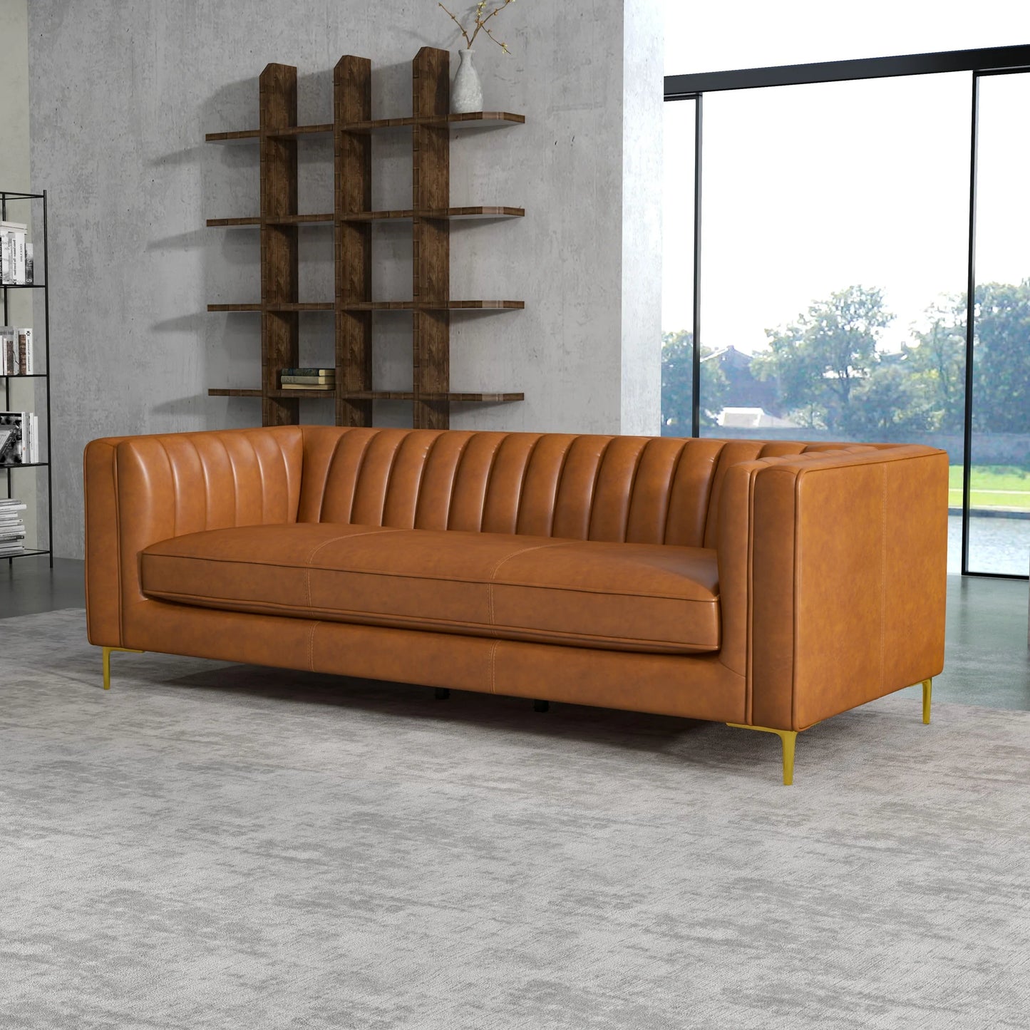 Kendra Cognac Genuine Leather Sofa