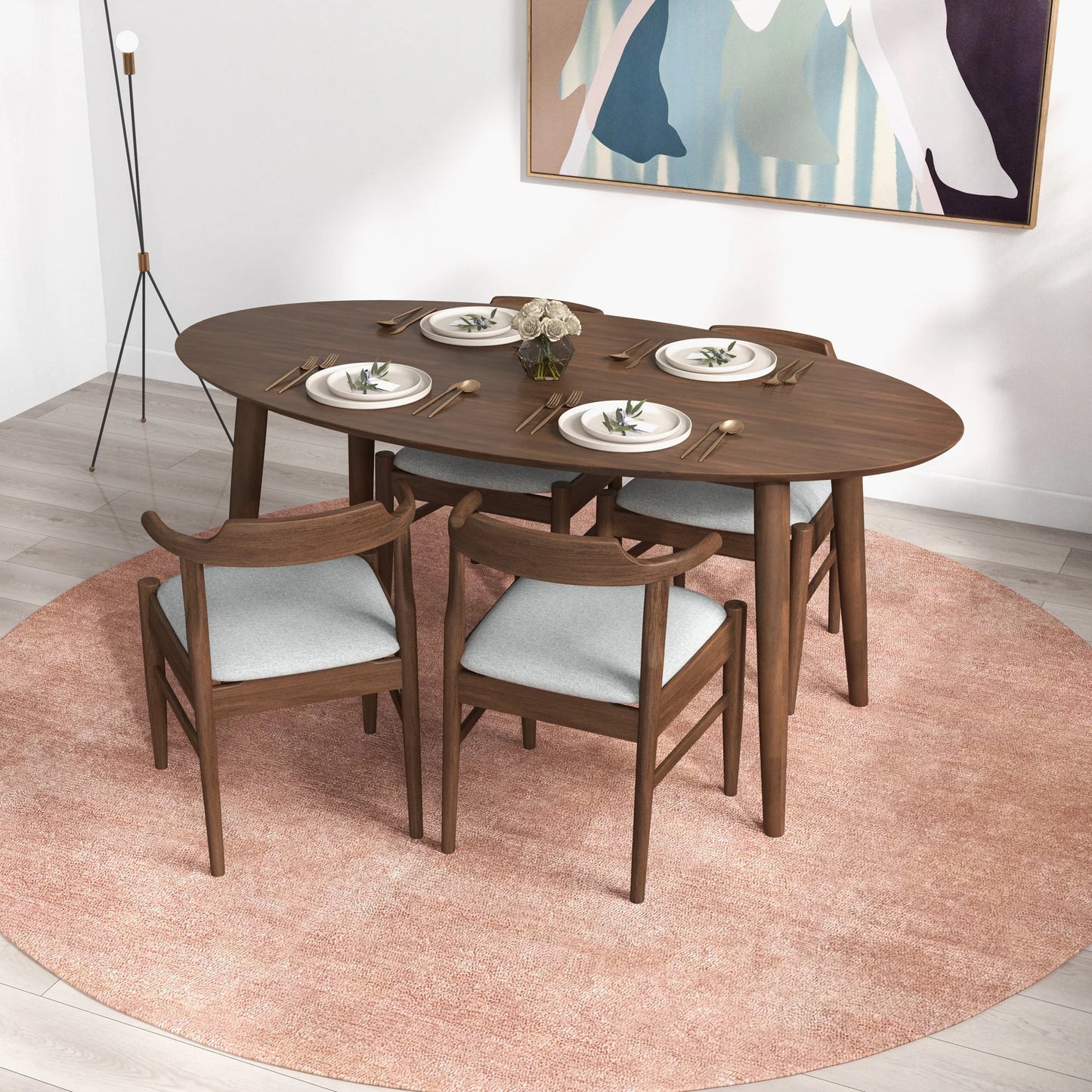 Rixos Dining Table (Walnut) Zola Dining Chair (Grey) Set of 4