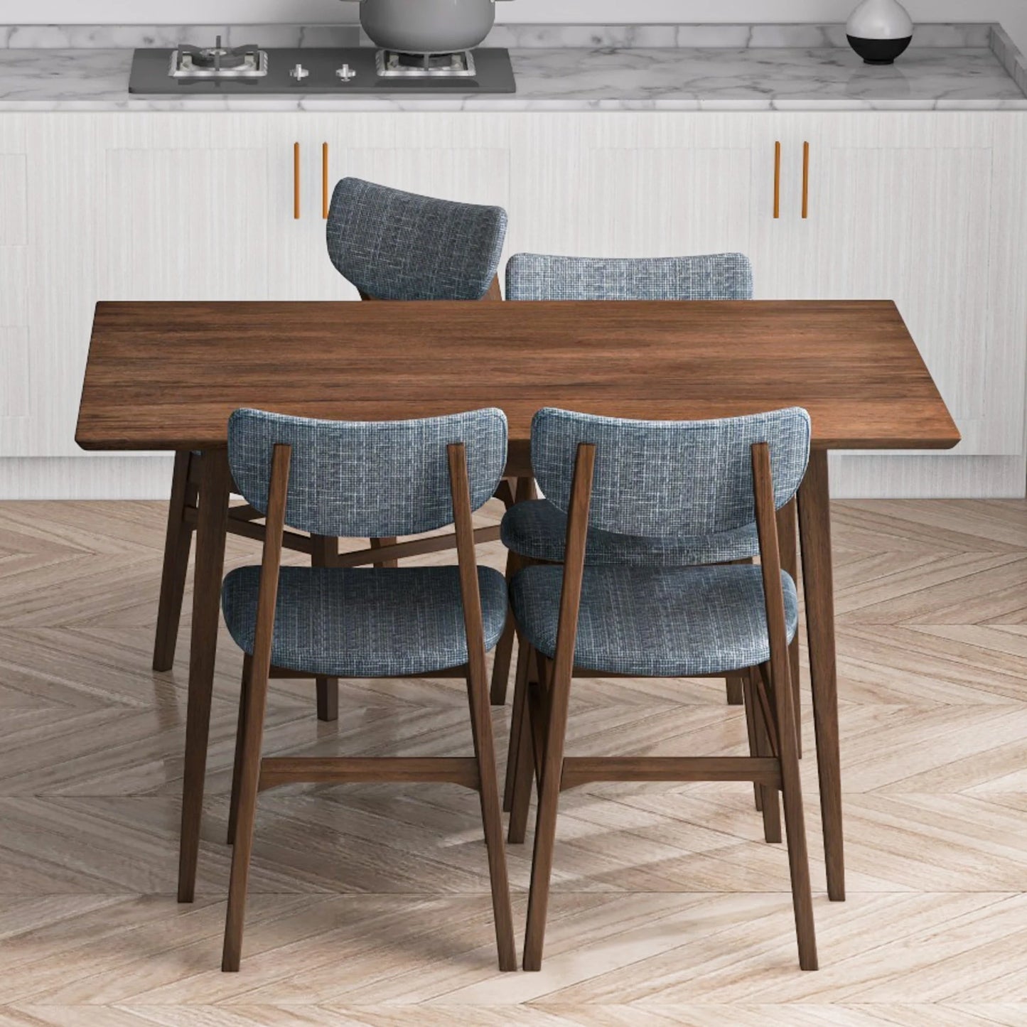 Adira (Small - Walnut) Dining Set with 4 Collins (Grey) Dining Chairs