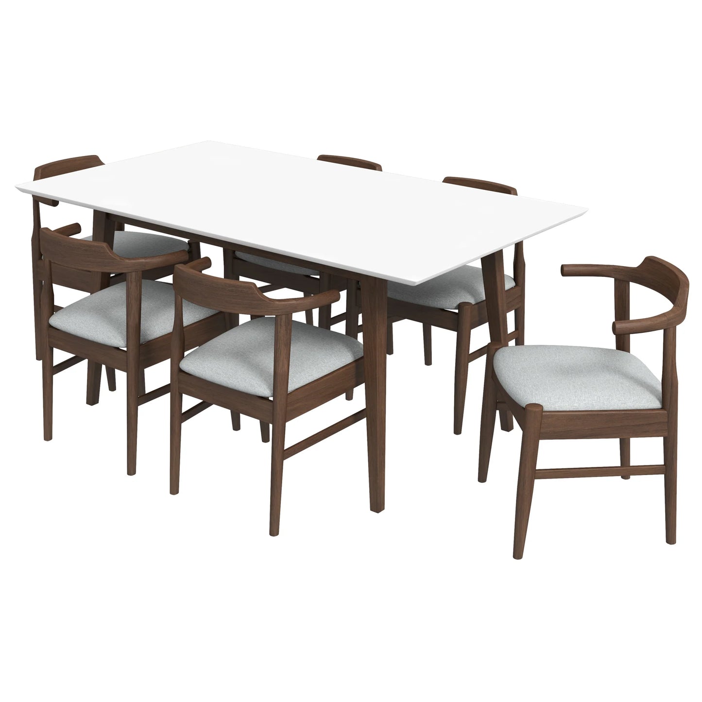 Alpine (Large - WHITE) Dining Set with 6 Zola (Gray Fabric) Dining Chairs