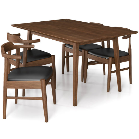 Adira (Small - Walnut) Dining Set with 4 Zola (Black Leather) Dining Chairs