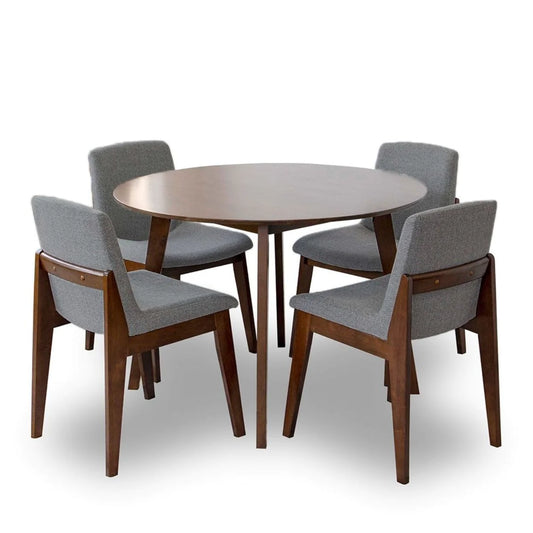 Aliana Dining Set with 4 Ohio Dark Gray Chairs (Walnut)