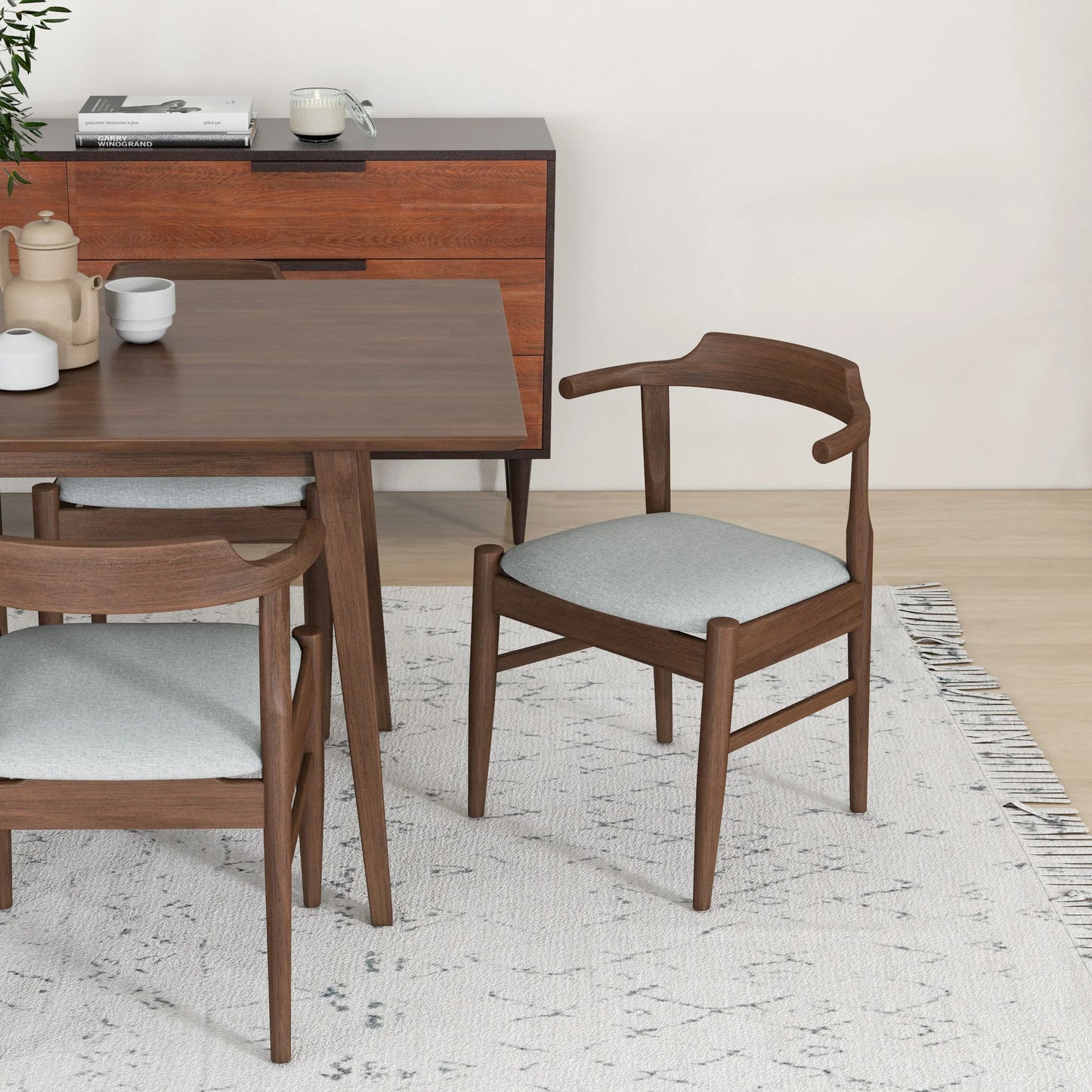 Alpine (Large - Walnut) Dining Set with 6 Zola (Gray Fabric) Dining Chairs