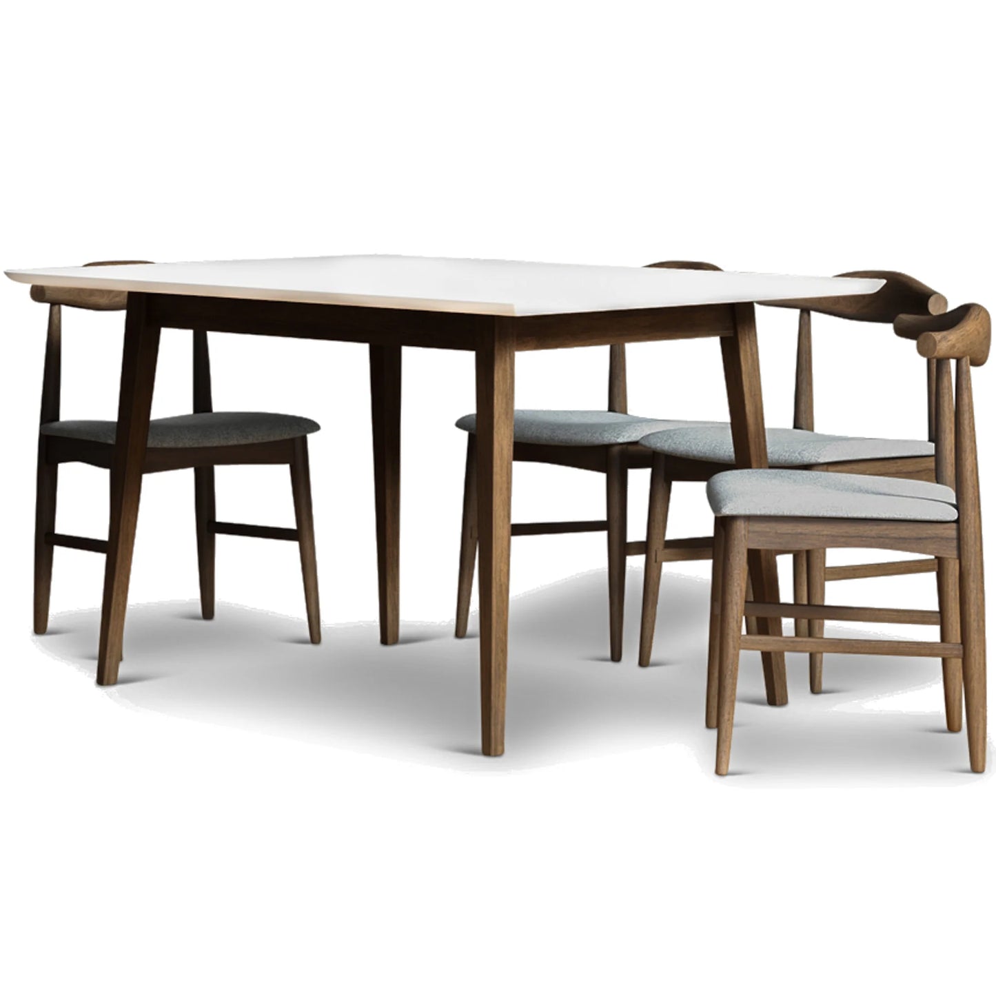 Adira (Small - White) Dining Set with 4 Winston (Grey) Dining Chairs