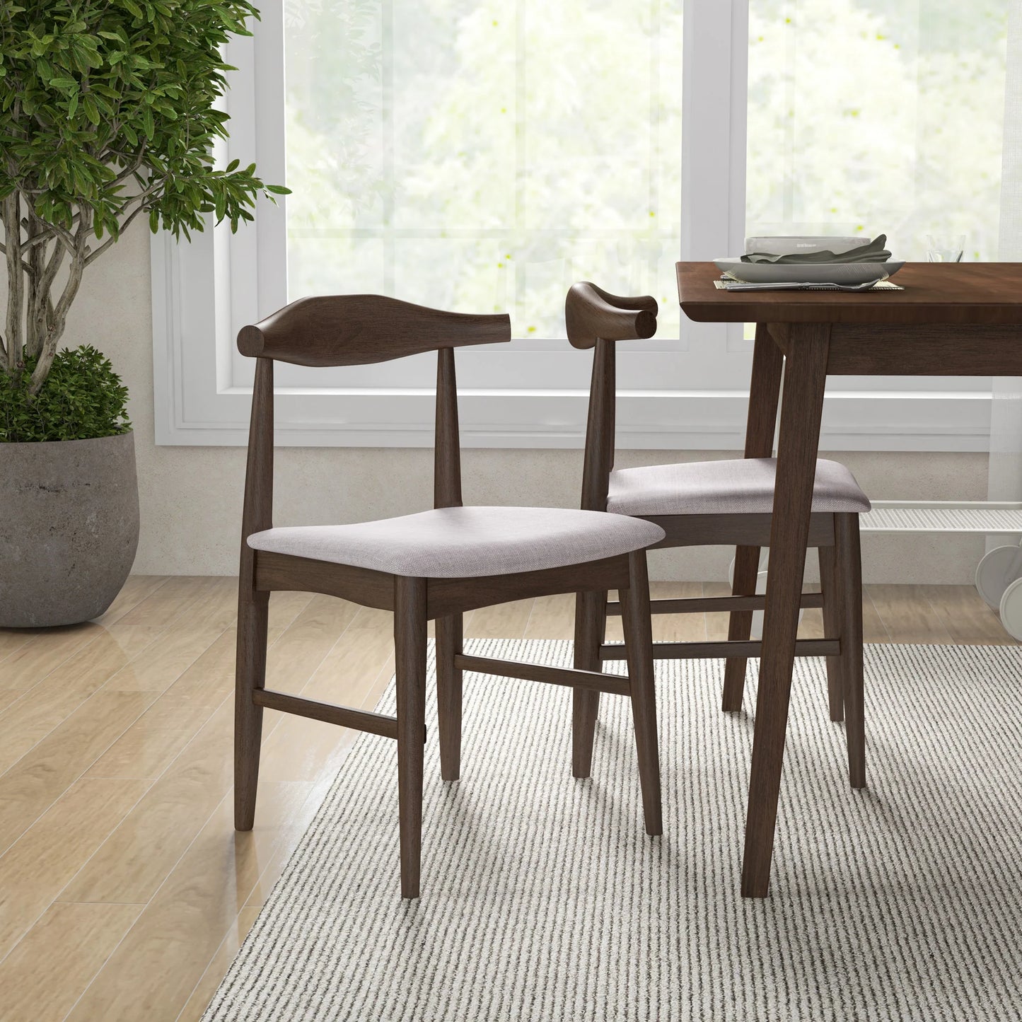 Adira (Small - Walnut) Dining Set with 4 Winston (Beige) Dining Chairs