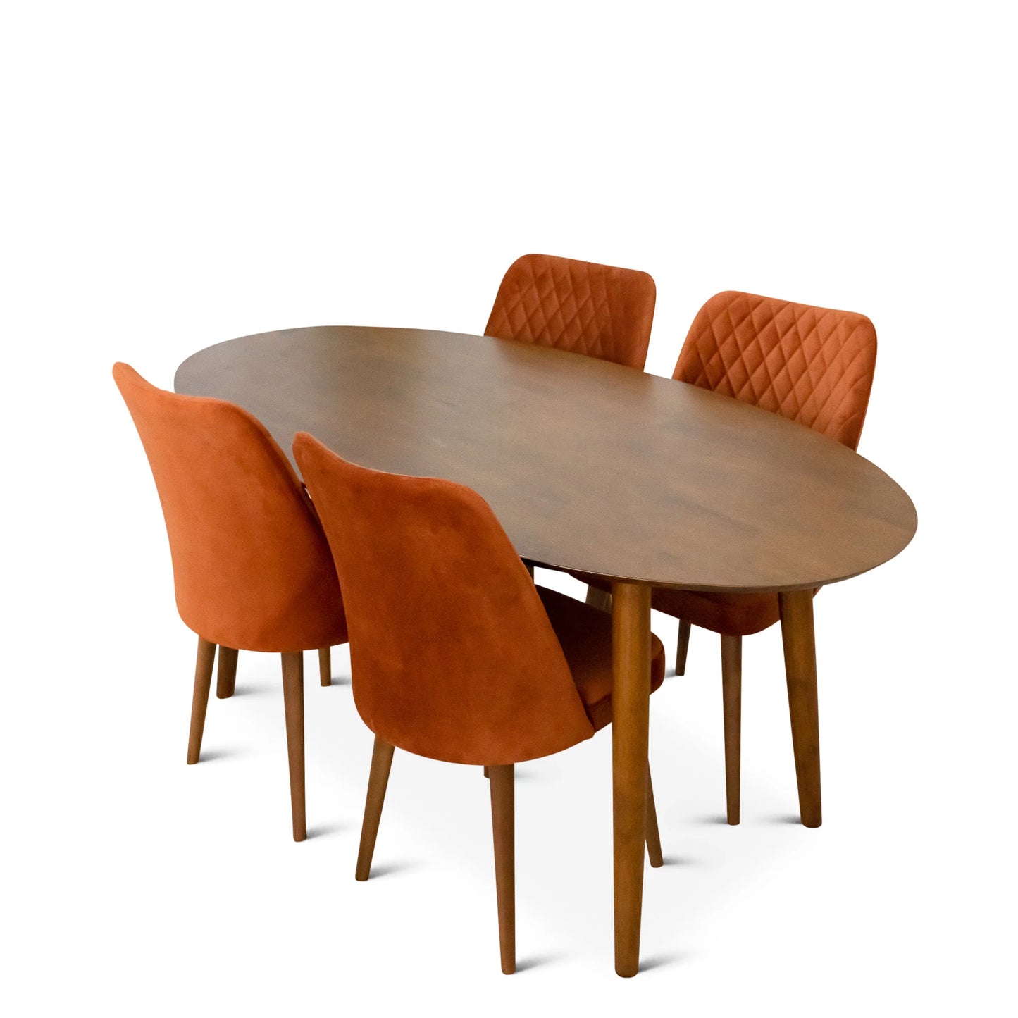 Rixos Dining set with 4 Evette Orange Dining Chairs (Walnut)