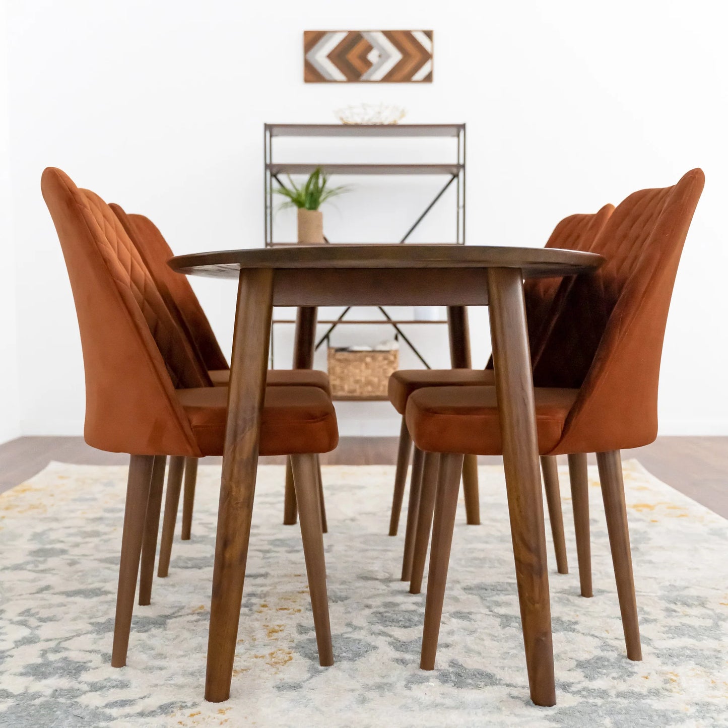 Rixos Dining set with 4 Evette Orange Dining Chairs (Walnut)