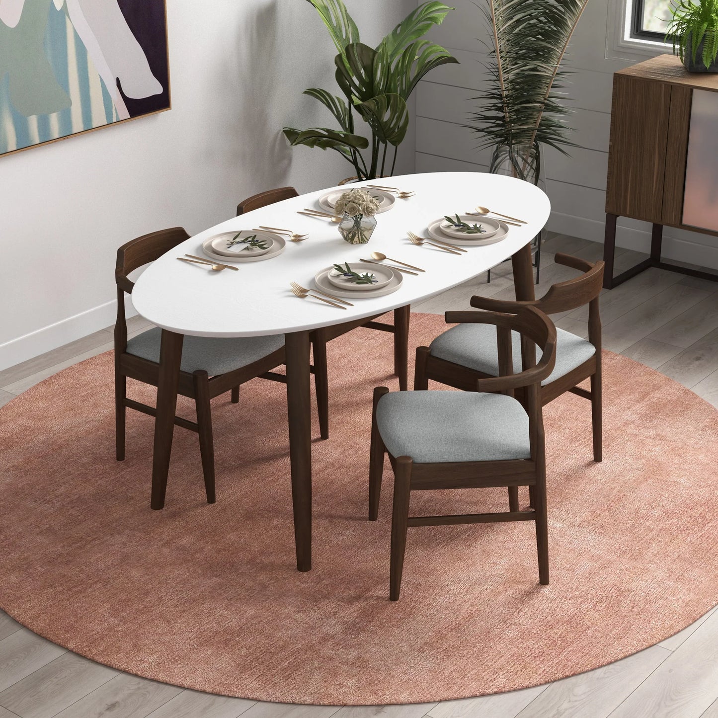 Rixos Dining Table (White Top) Zola Chair (Grey) Set of 4
