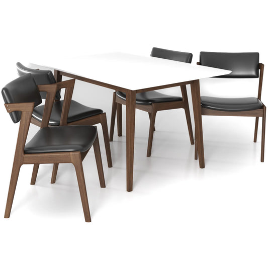 Adira (Small - White) Dining Set with 4 Ricco (Black Leather) Dining Chairs