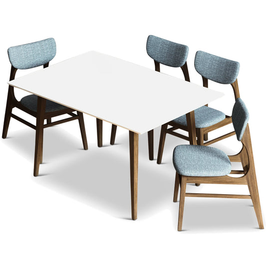 Adira (Small - White) Dining Set with 4 Collins (Grey) Dining Chairs