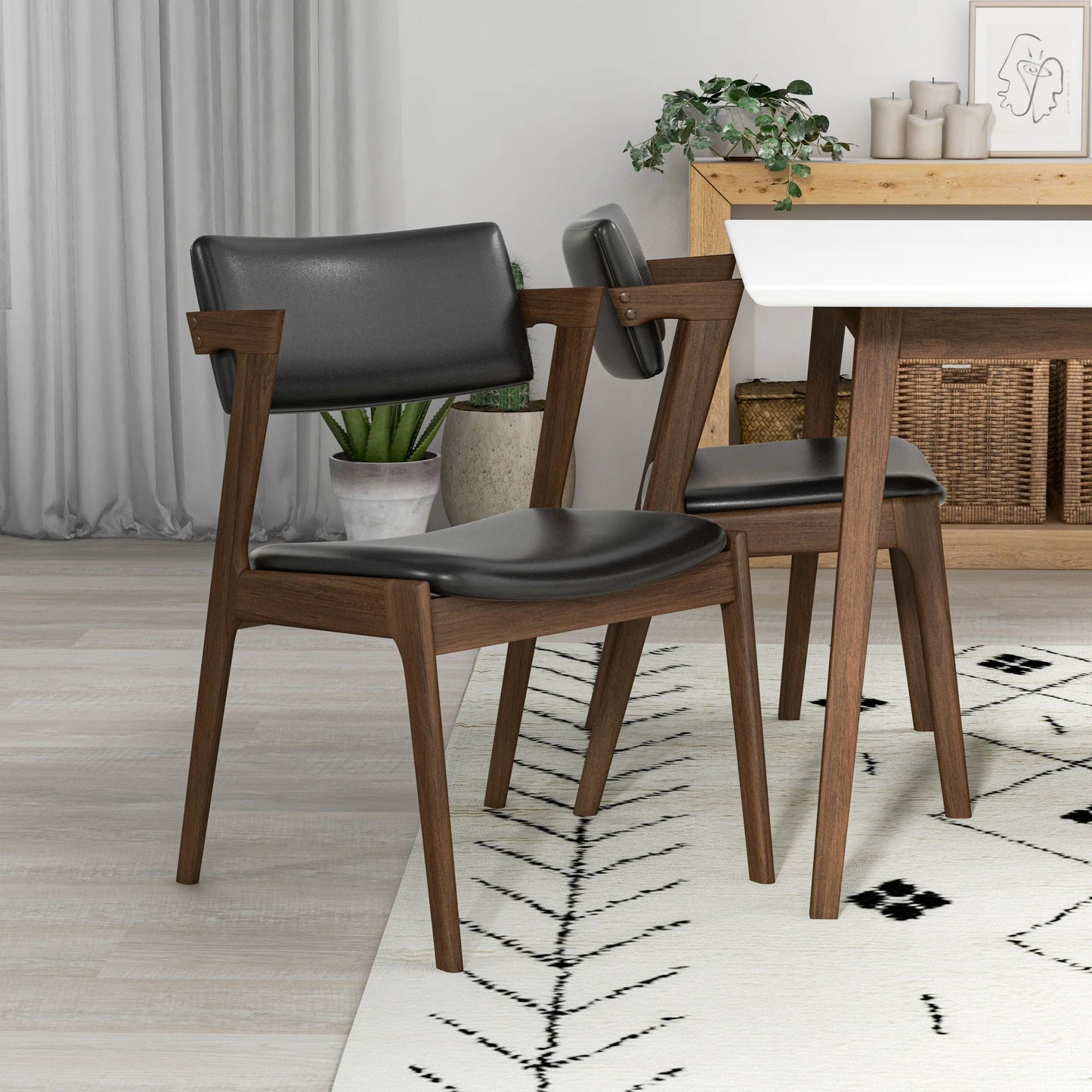 Adira (Small - White) Dining Set with 4 Ricco (Black Leather) Dining Chairs