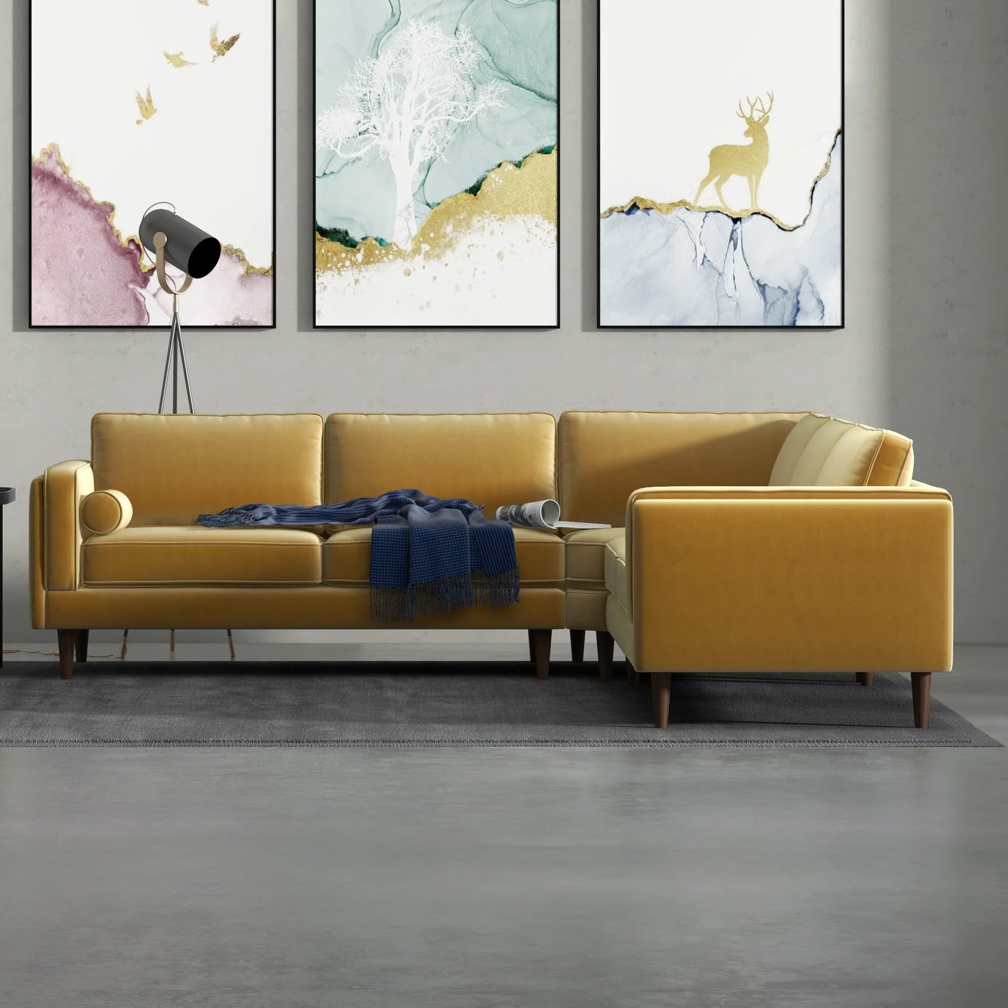 Fordham Symmetrical Corner Sofa (Gold Velvet)