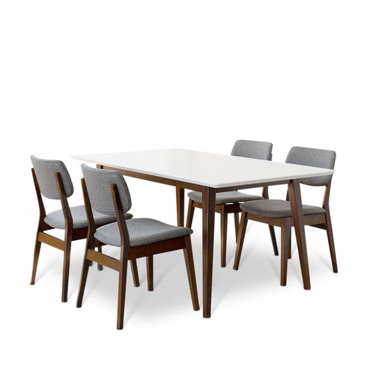 Alpine (Small - White) Dining Set with 4 Abbott Dining Chairs