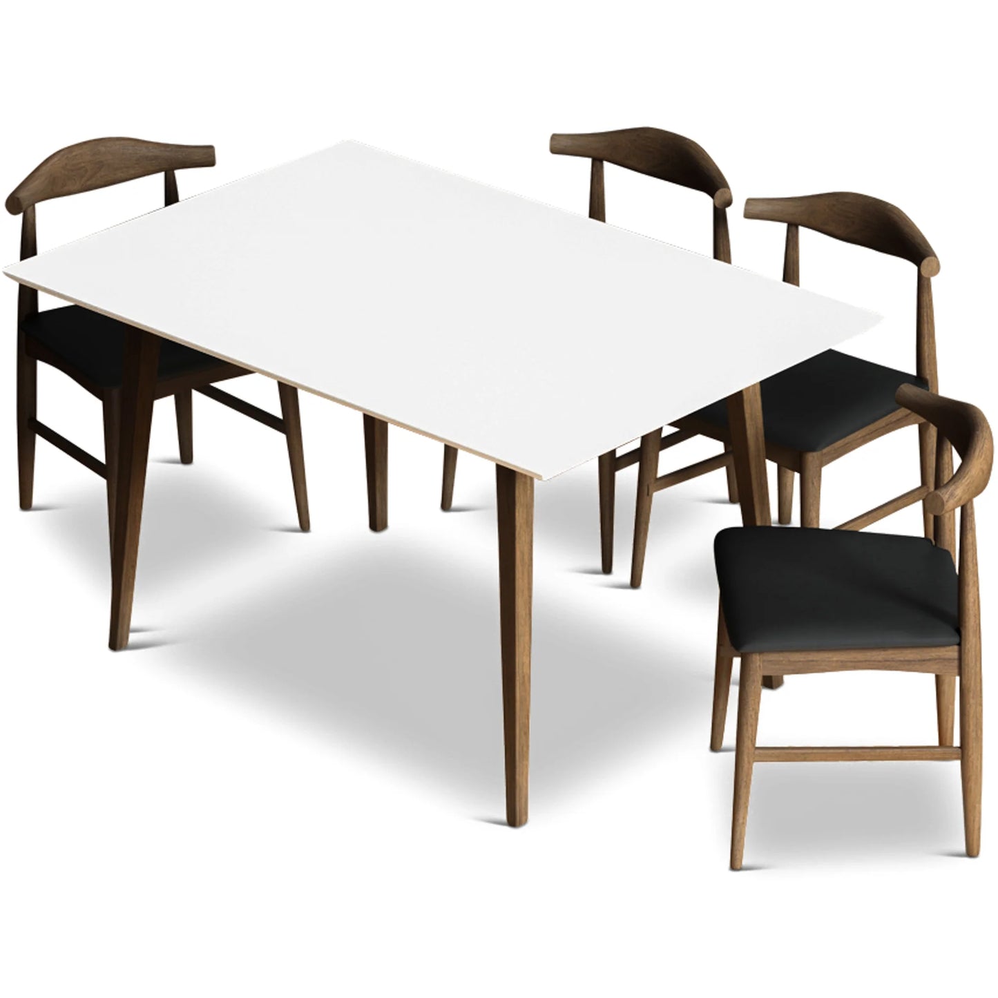 Adira (Small - White) Dining Set with 4 Winston (Black Leather) Dining Chairs