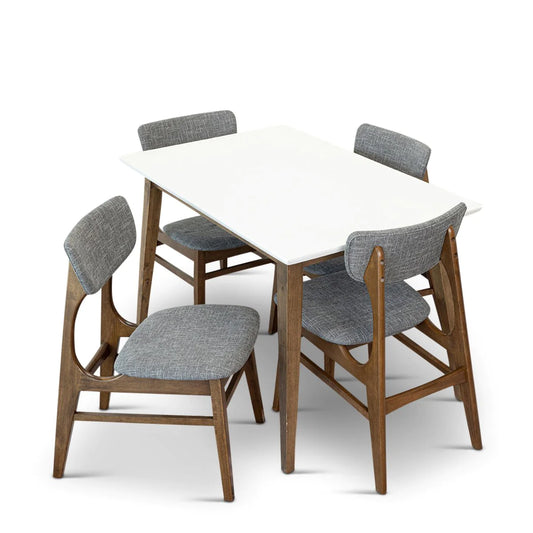 Dining Set , Alpine Small Table (White) with 4 Collins Chairs (Grey)