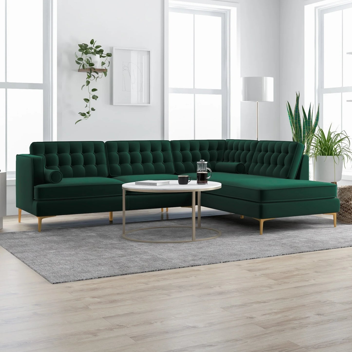 Caleb Sectional Sofa (Green Velvet) Right Chaise