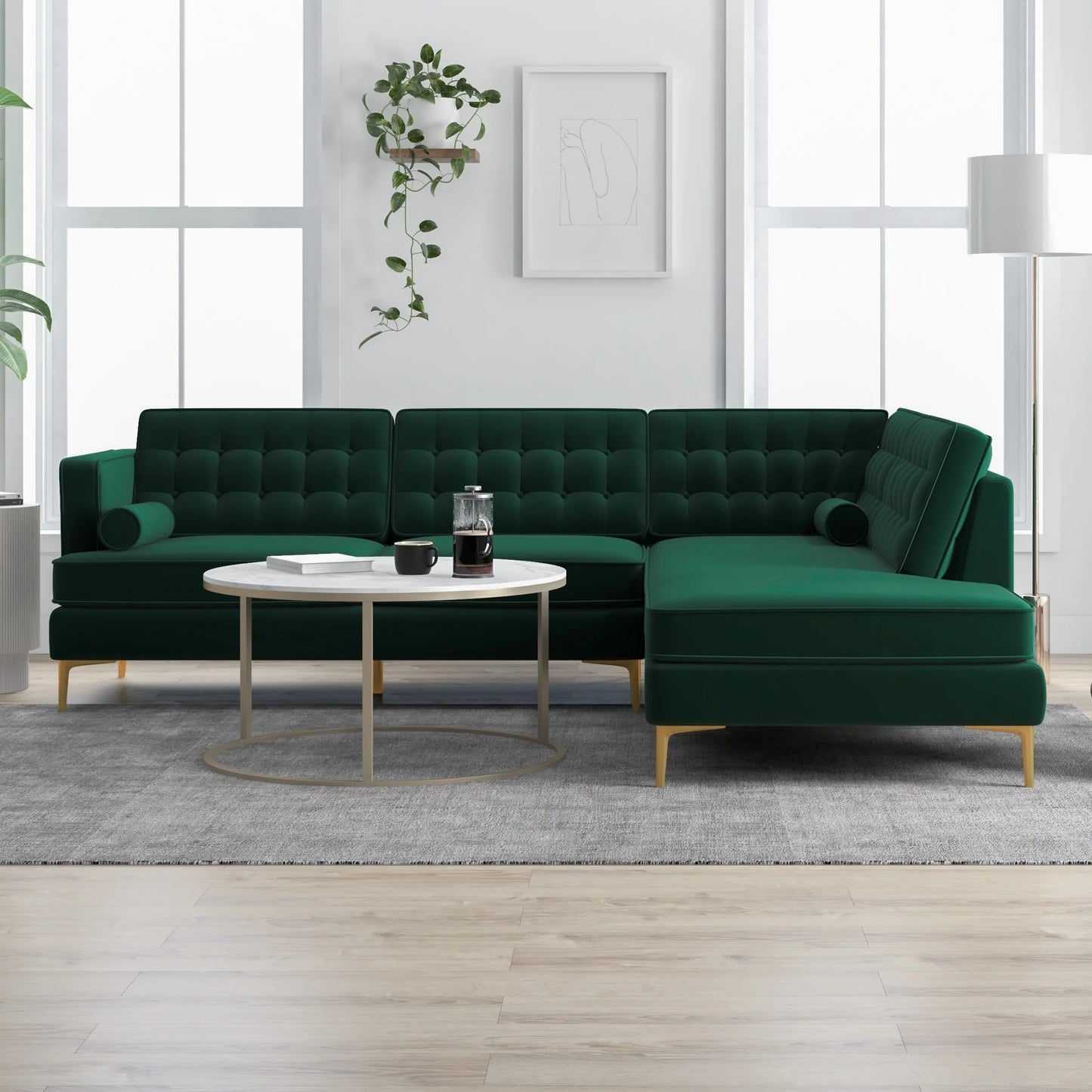 Caleb Sectional Sofa (Green Velvet) Right Chaise