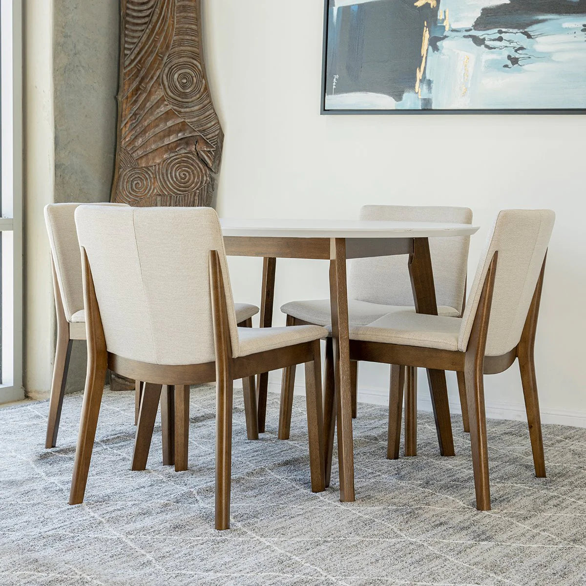 Aliana Dining set with 4 Virginia Beige Chairs (White)