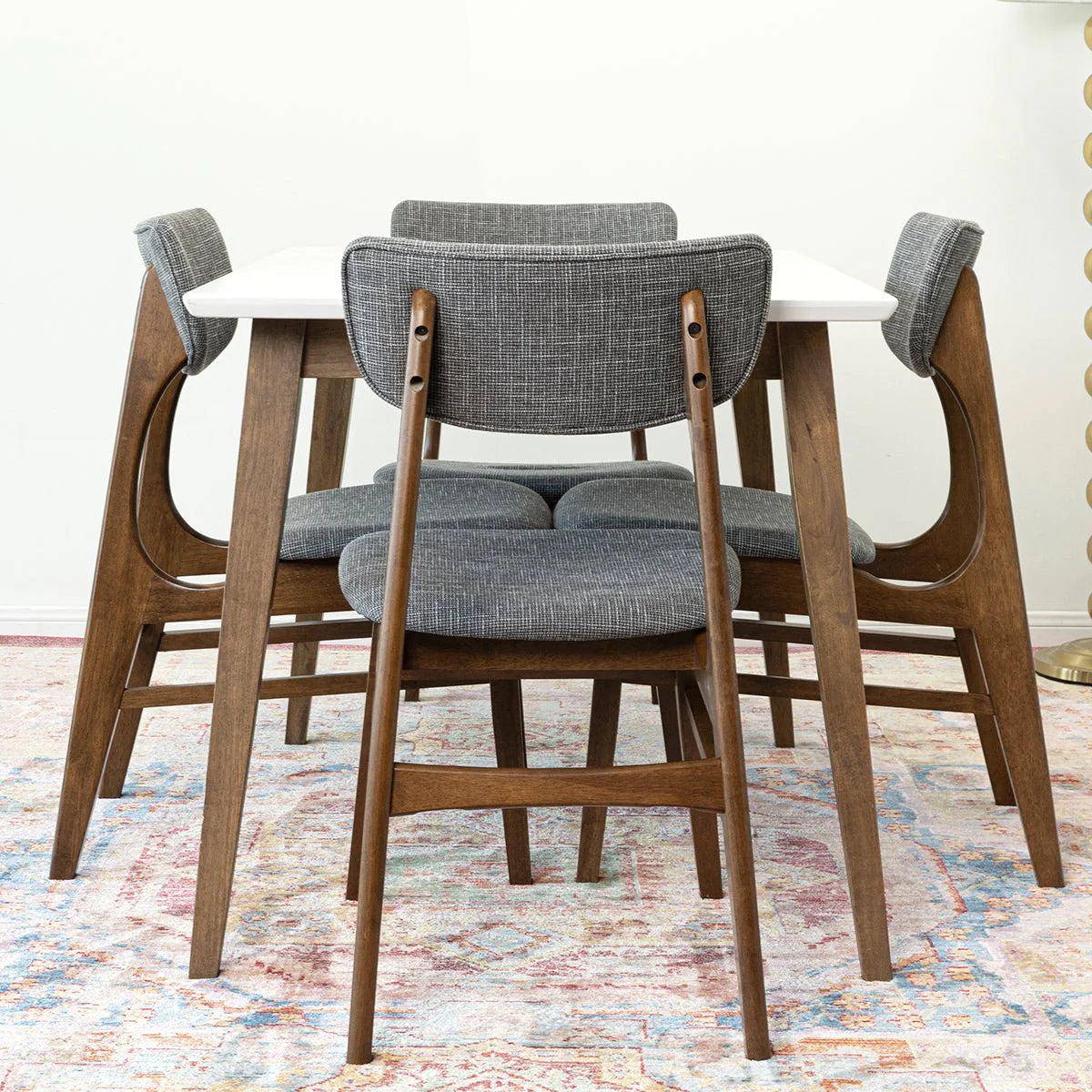 Dining Set , Alpine Small Table (White) with 4 Collins Chairs (Grey)