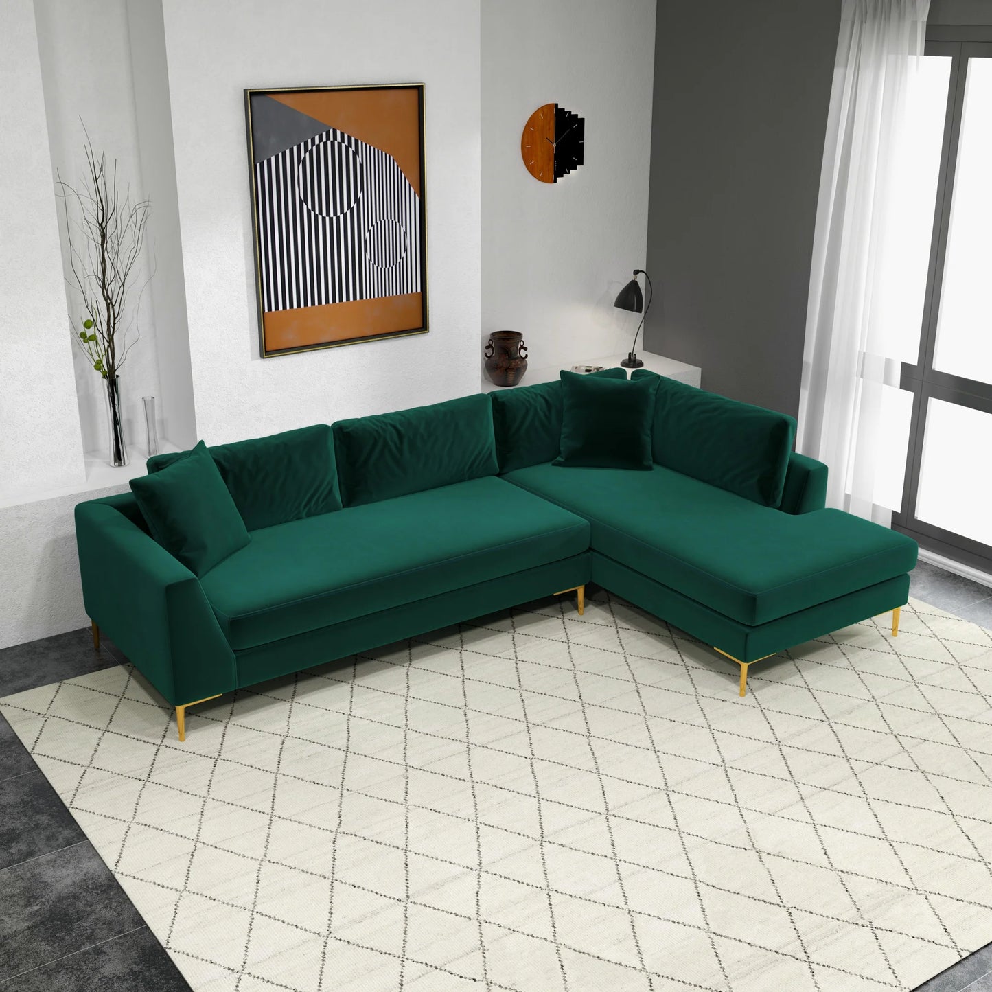 Milo Sectional Sofa (Green) Right Chaise