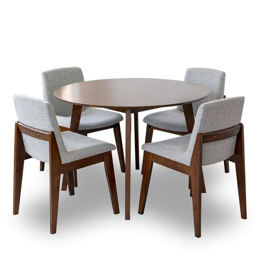 Aliana Dining Set with 4 Ohio Light Gray Chairs (Walnut)