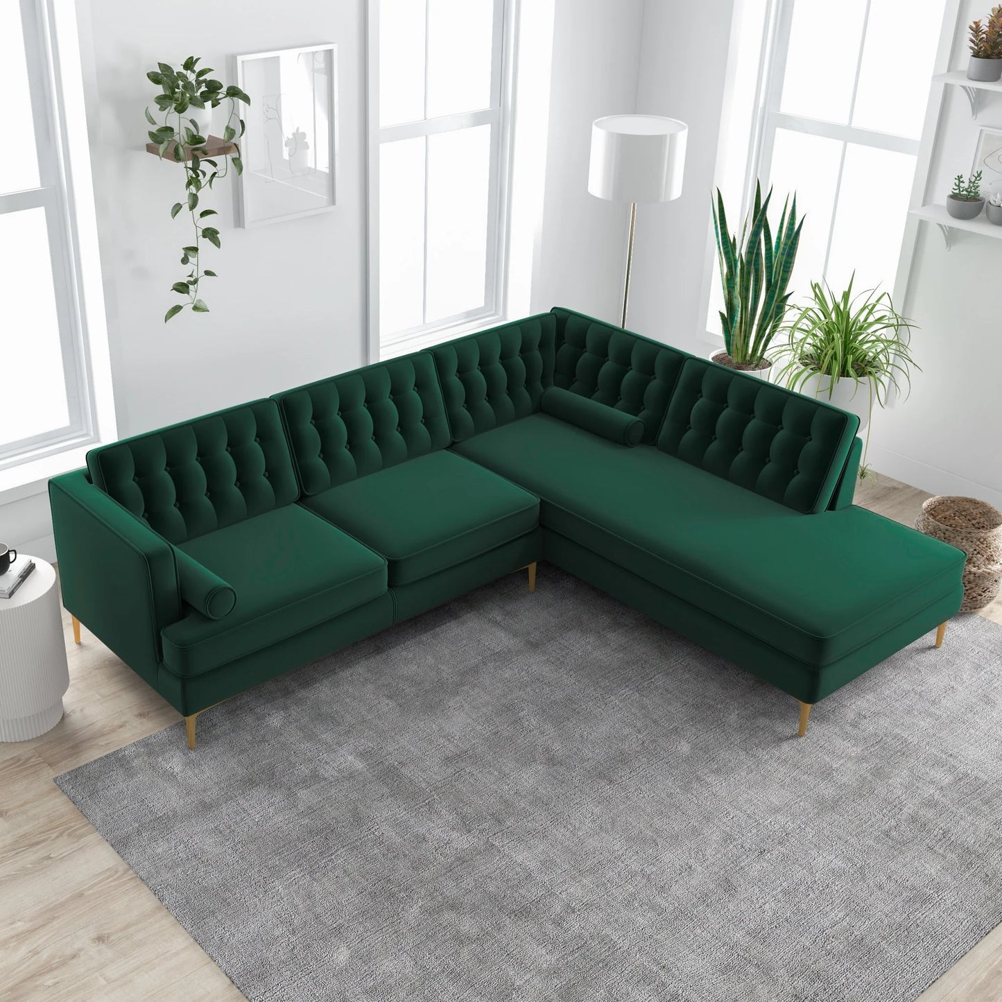 Caleb Sectional Sofa (Green Velvet) Right Chaise