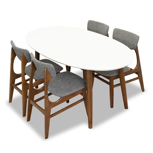Rixos (Walnut) Oval Dining Set with 4 Collins Dining Chairs