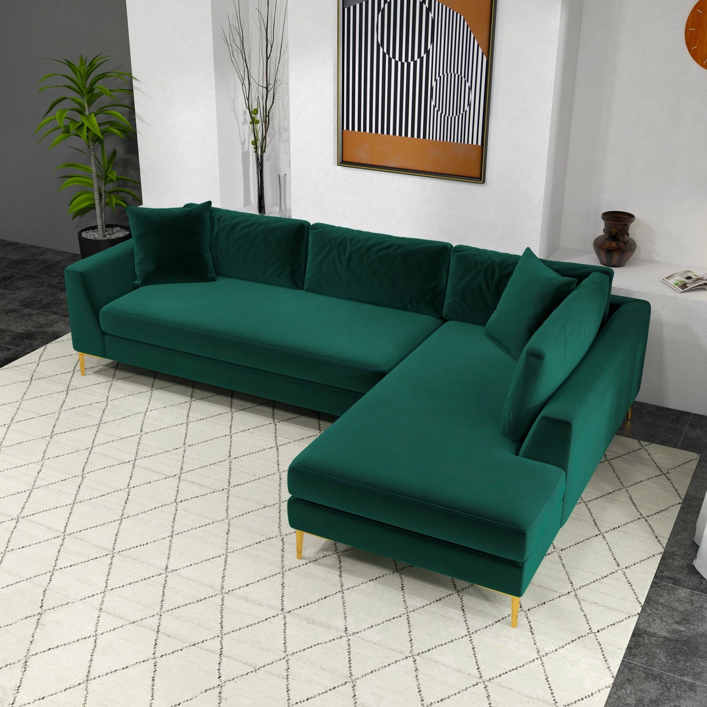 Milo Sectional Sofa (Green) Right Chaise