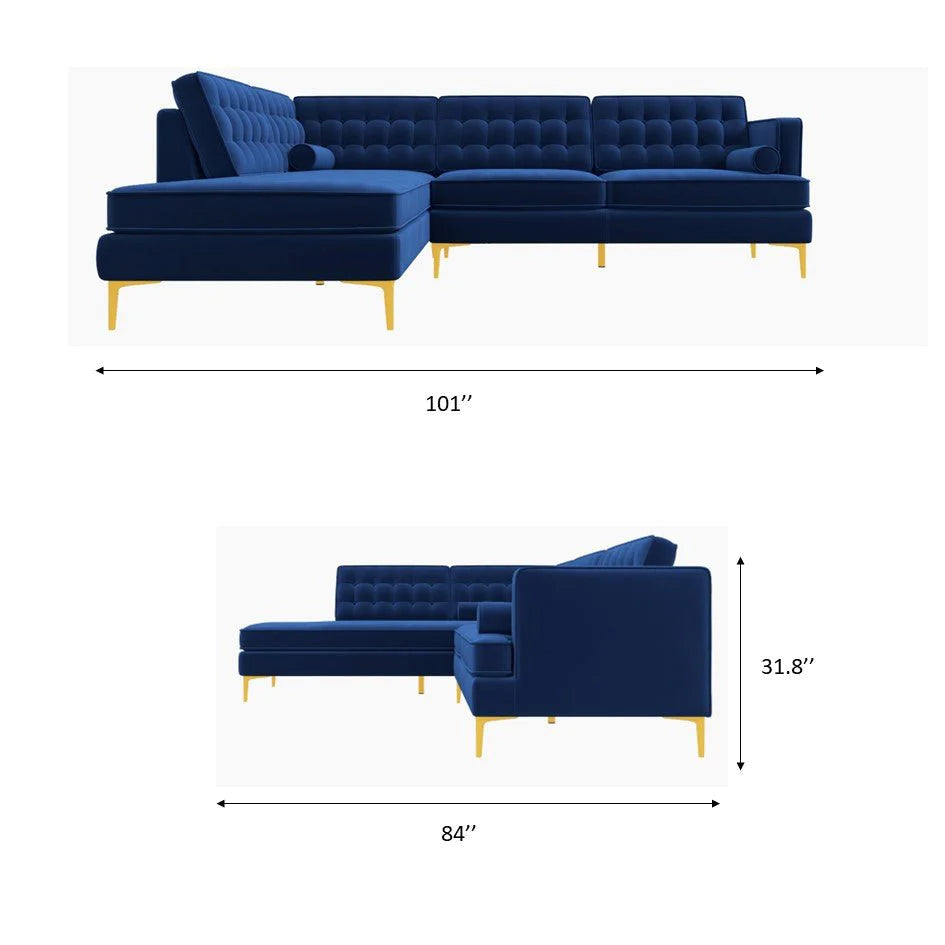 Caleb Sectional Sofa (Green Velvet) Right Chaise