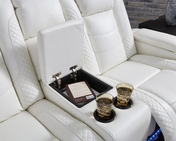 Party Time White Power Reclining Loveseat with Console | 3700418