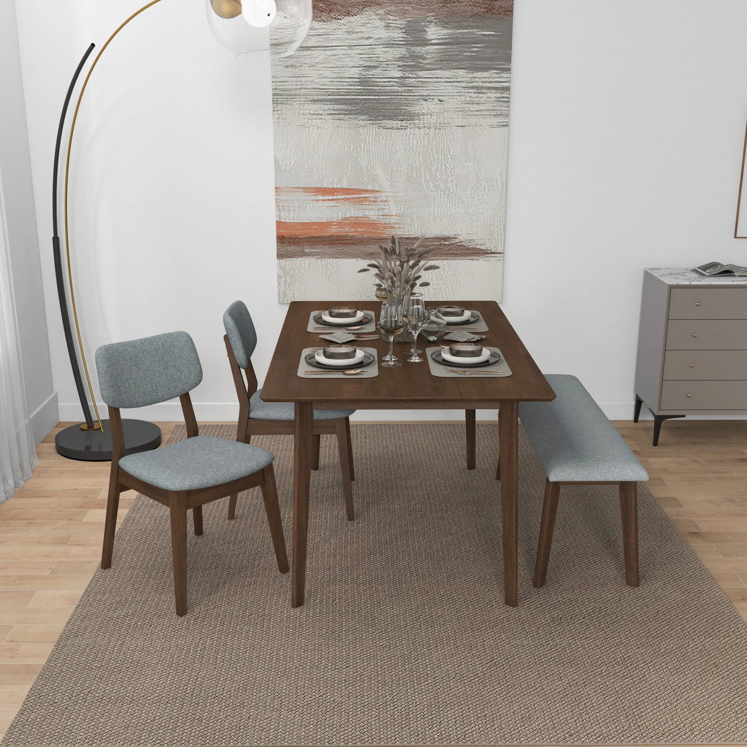 Abbott Dining set 2 Abbott Chairs 1 Abbott Bench Large Rosen Furniture