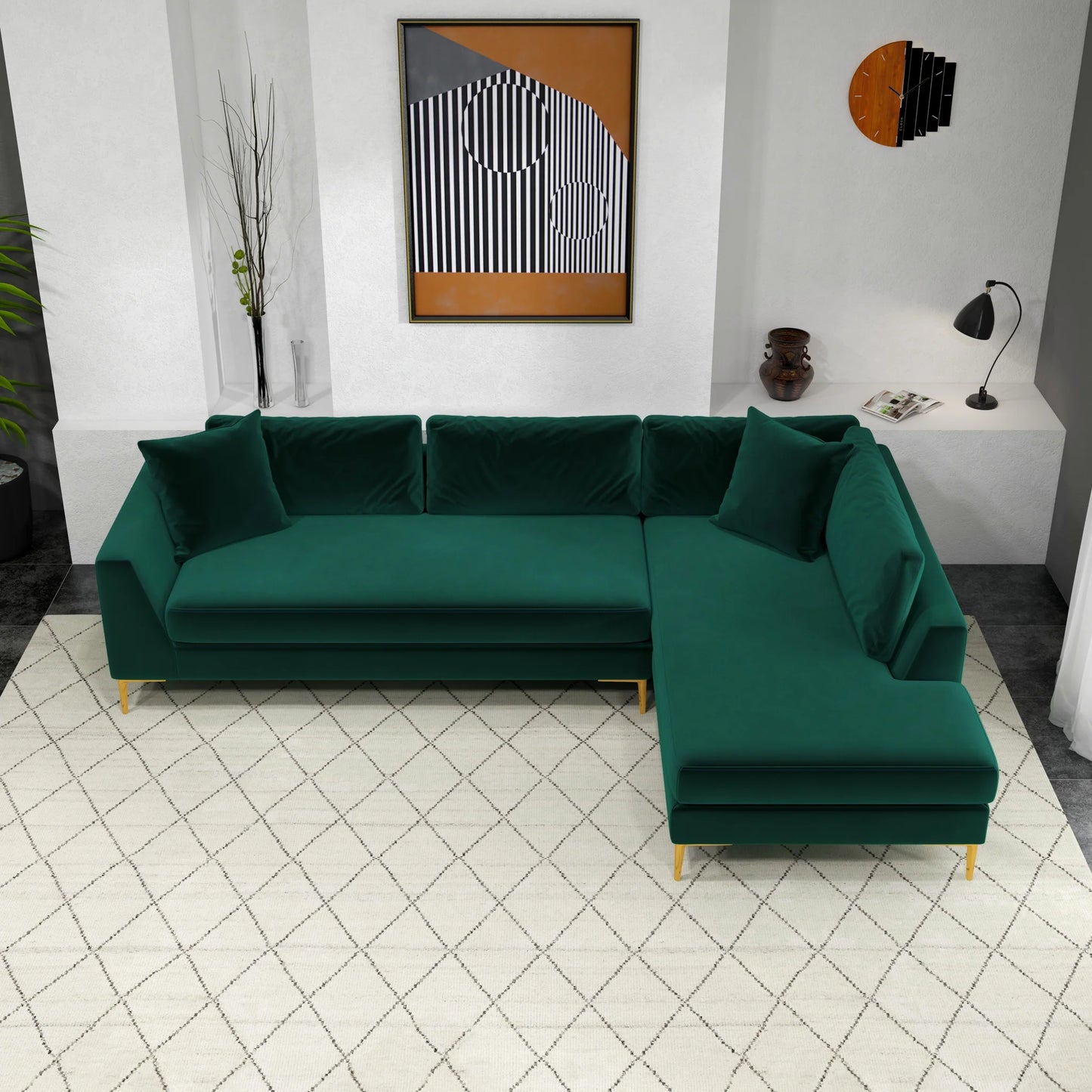 Milo Sectional Sofa (Green) Right Chaise