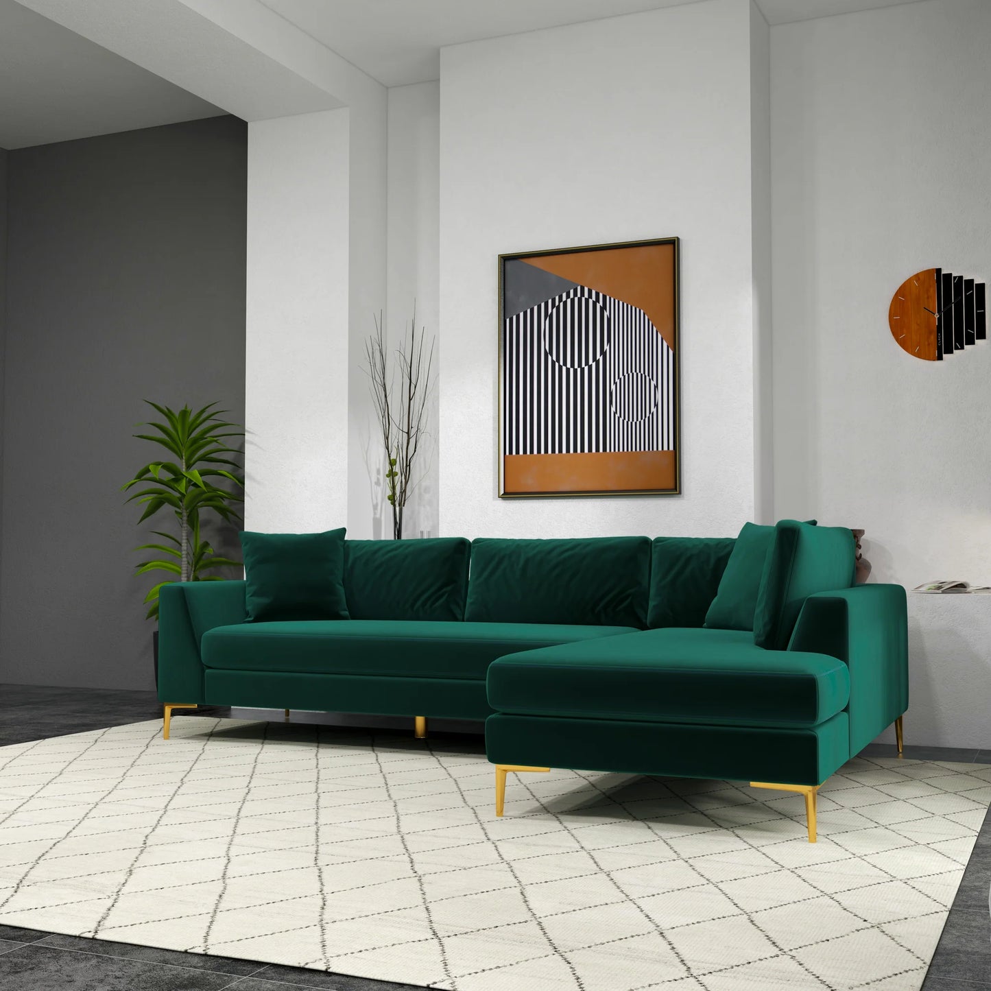 Milo Sectional Sofa (Green) Right Chaise