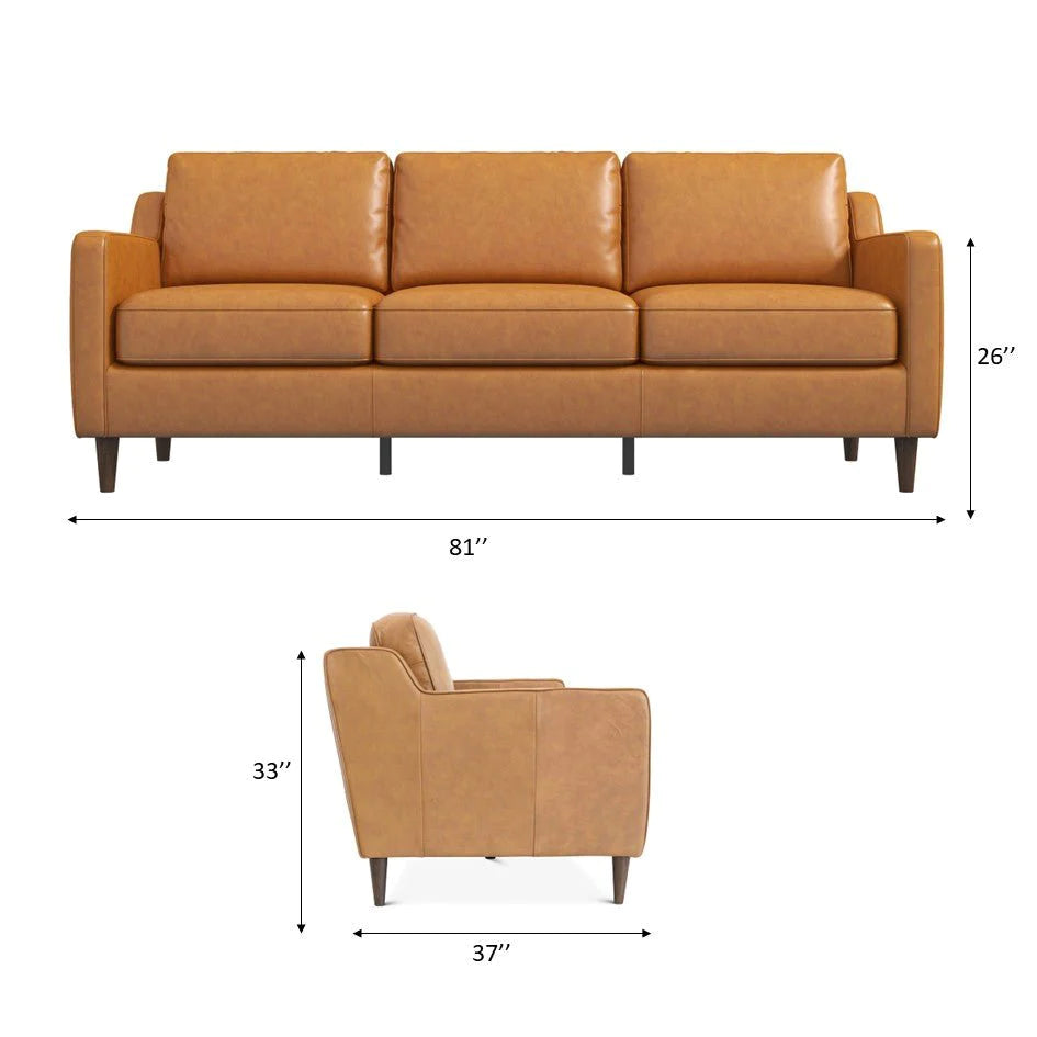 Manhattan Mid Century Modern Leather Sofa