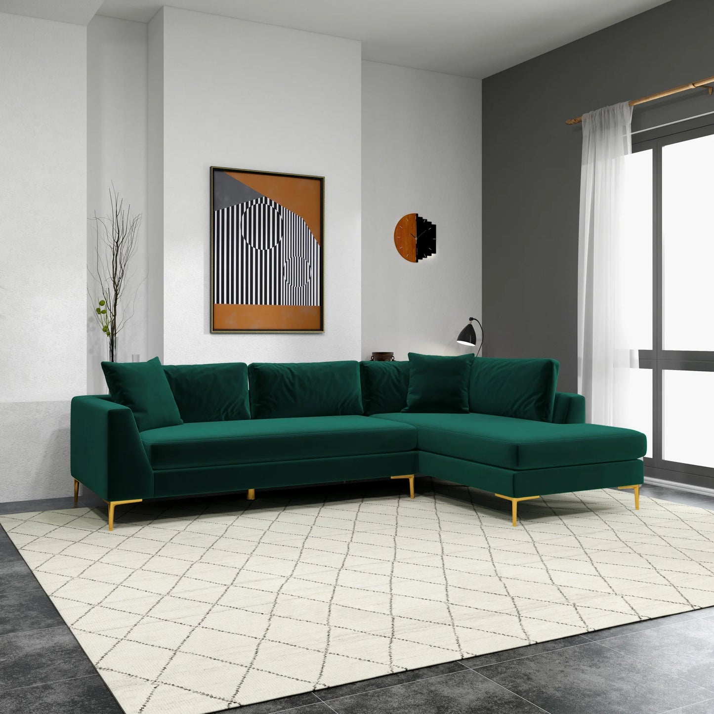 Milo Sectional Sofa (Green) Right Chaise