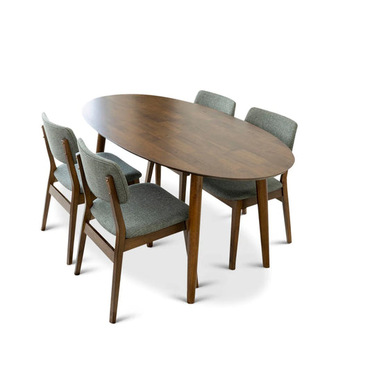Rixos (Walnut) Oval Dining Set with 4 Abbot Dining Chairs